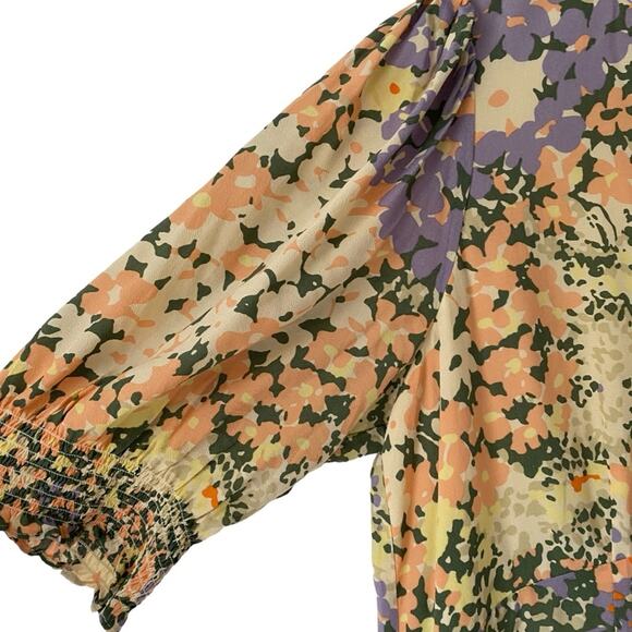 Rails Roma Gardenia Floral Puff Sleeve Yellow Green Dress size XL V-neck Mini - Picture 5 of 10